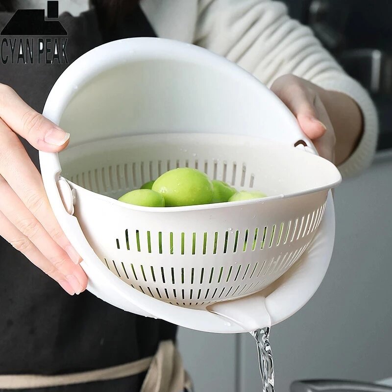 Panier égouttoir amovible à double couche pour fruits et légumes