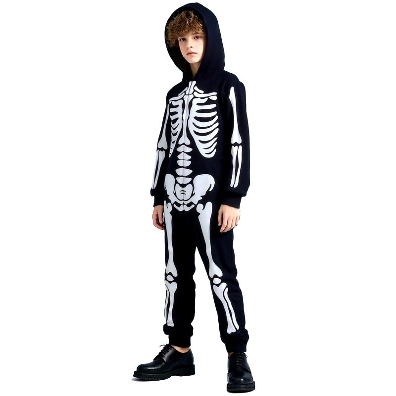 Déguisement Halloween enfant : squelette lumineux à capuche