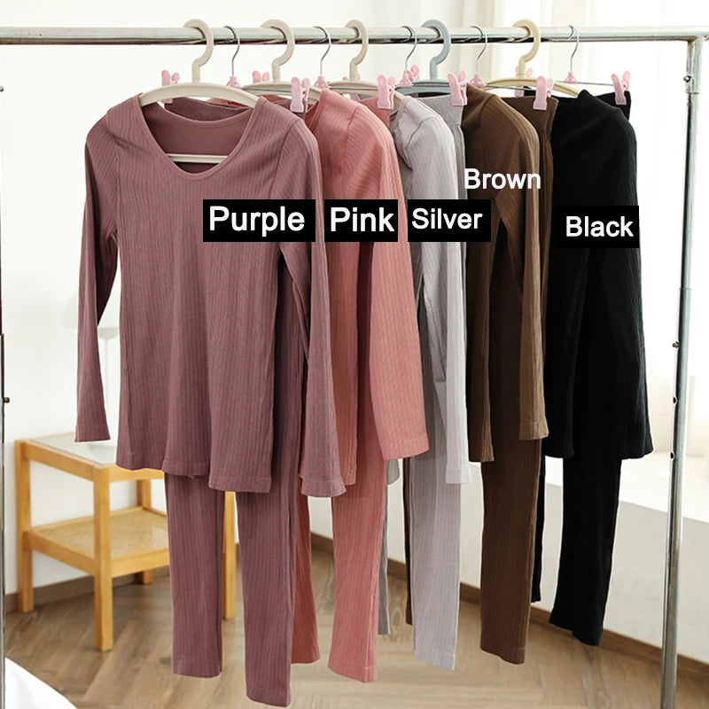 1 ensemble de sous-vêtements thermiques chauds, intimes Sexy pour dames, ensembles longs en forme de femmes, col moyen, vêtements de mise en forme thermique