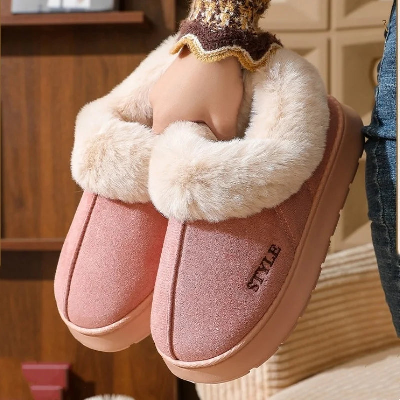 Nouvelle plate-forme bottes de neige pour femmes maison épaisse chaude laine chaussures femmes en plein air anti-dérapant fourrure velours cheville bottes courtes chaussures