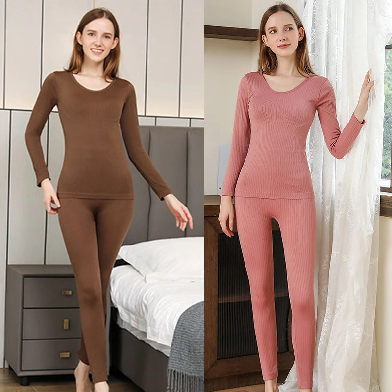 1 ensemble de sous-vêtements thermiques chauds, intimes Sexy pour dames, ensembles longs en forme de femmes, col moyen, vêtements de mise en forme thermique