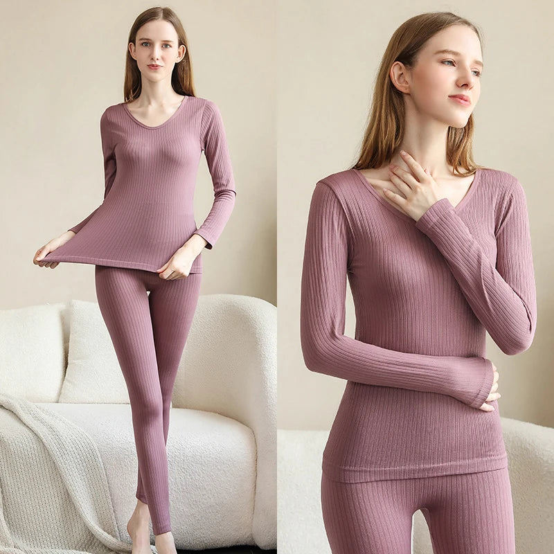 1 ensemble de sous-vêtements thermiques chauds, intimes Sexy pour dames, ensembles longs en forme de femmes, col moyen, vêtements de mise en forme thermique
