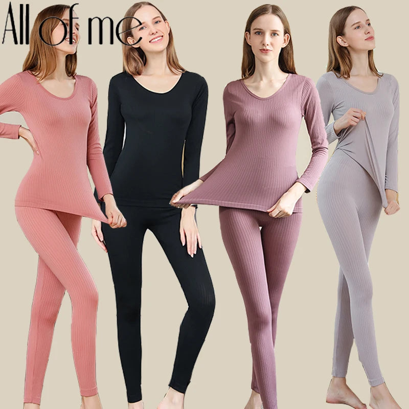 1 ensemble de sous-vêtements thermiques chauds, intimes Sexy pour dames, ensembles longs en forme de femmes, col moyen, vêtements de mise en forme thermique