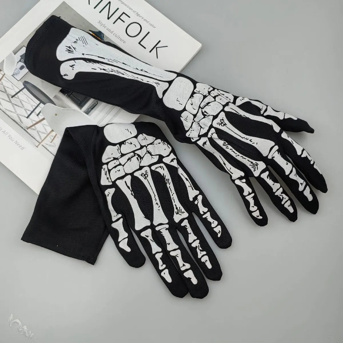 Gants longs squelette pour Halloween – 38 cm