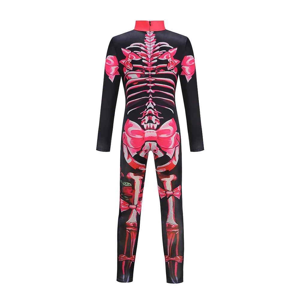 Combinaison squelette pour filles, costume de cosplay d'Halloween, combinaison gothique de mariée fantôme, vêtements de fête pour enfants